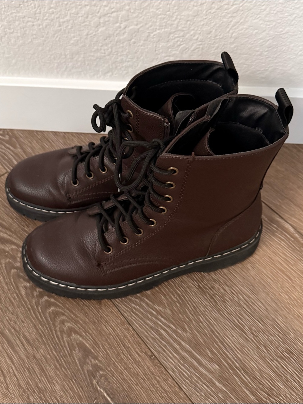 Maroon Brown Lace-Up Combat Boots